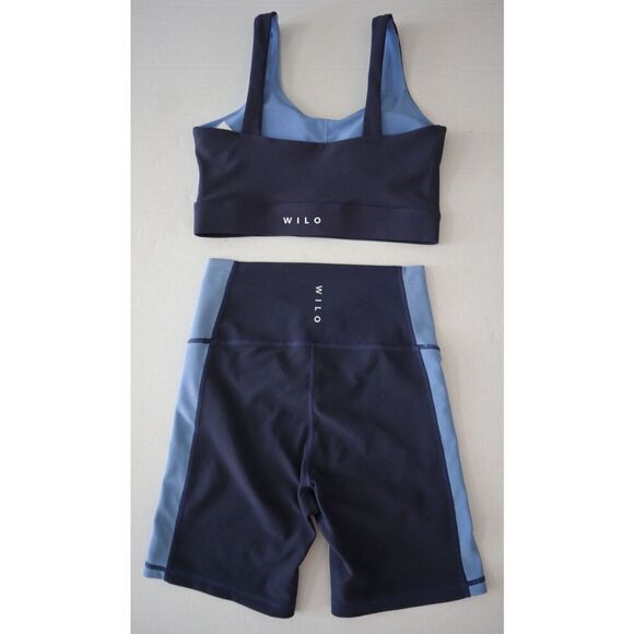 Wilo The Label x Anthropologie Sz S Blue Colorblock Rib Sports Bra & Shorts Set - Picture 2 of 11